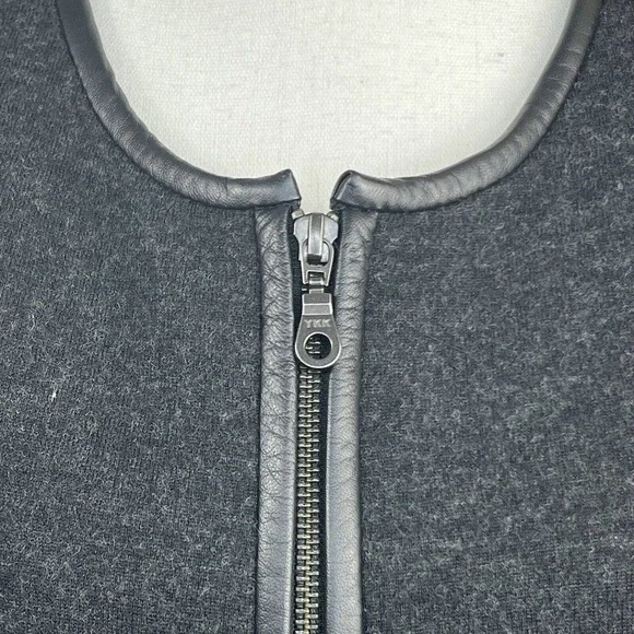 Eileen Fisher Black Leather Wool Zip Up Jacket Size M Moto